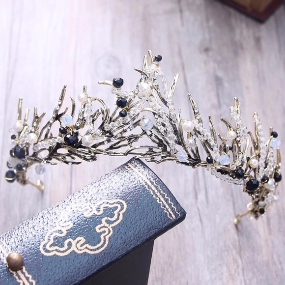 Accessories - Vintage Antique White Beaded Gold Wedding Crown